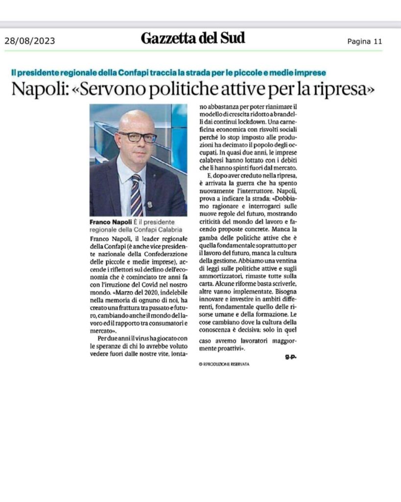 Francesco Napoli: “Servono politiche attive per la ripresa”